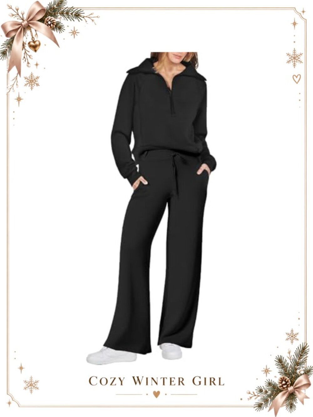 Women's 2 Piece Sweatsuit Lounge Set Half Zip Sweatshirt Wide Leg Sweatpants